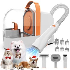 UBROBO Dog Grooming Vacuum, Dog Grooming Kit with Pet Clippers, 12,000Pa Pet Hair Vacuum Pet Grooming Vacuum for Dogs, Dog Vacuum for Shedding Grooming, Low Noise Dog Shedding Brush Pet Vacuum, PG10