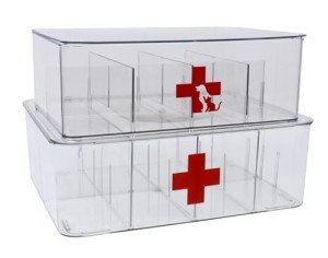Xbopetda First Aid Box and Pet Frist Aid Storage Bin, Acrylic Medicine Kit Case Organizer Empty, Divided First Aid Storage Box Kit with Hinge Lid, Emergency Kit Storage Box for Family and Pet (Clear)
