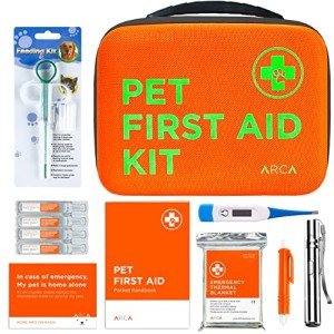 ARCA PET Cat & Dog First Aid Kit | Vet Approved |108-Piece Safety Essentials, Durable Case with Reflective Safety Strips, Includes Thermometer, Emergency Card and Pet First Aid Manual
