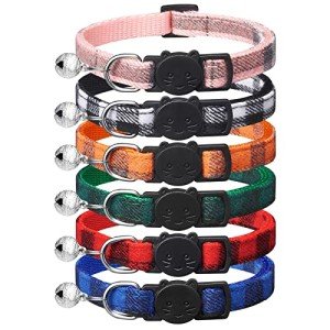 6 Pack Classic Plaid Cat Collars with Bells - Breakaway Kitten Collar and Adjustable 6-9 in,Cute Kitty Collar for Girl Boy Cats,Pet Gifts,Accessories,Supplies,Stuff