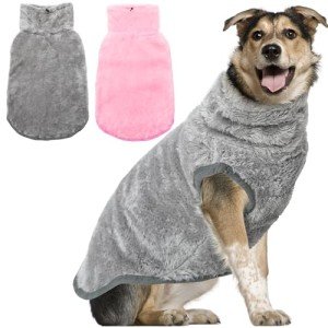 KAYCOWZA Dog Jacket for Cold Weather, 2 Pack Cozy Winter Warm Turtleneck Dog Coat Clothes for Large Meidum Small Dogs, Fleece Adjustable Pullover Dog Vest Sweater (M-XXL)