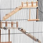 FrgKbTm Bird Perches Platform Swing with Climbing Ladder, Parakeet Cage Accessories Wooden Playing Gyms Exercise Sturdy for Small Birds