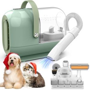 homeika pro Dog Grooming Kit&Vacuum, 3L Pet Grooming Vacuum 99% Pet Hair Suction, 5 Grooming Tools, 5 Combs, Quiet Pet Vacuum Groomer with Hair Roller, Massage Nozzle for Shedding Dogs,Green
