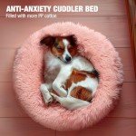 Veehoo Calming Dog Bed for Large Medium Dogs, Anti Anxiety Donut Large Pet Bed, Round Fluffy Cuddler Washable Dog Bed, Indoor Dog Bed with Slip-Resistant Bottom Fits up to 45 lbs Pets, 30", Pink