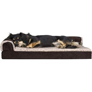 Furhaven Orthopedic Dog Bed for Medium/Small Dogs w/ Removable Bolsters & Washable Cover, For Dogs Up to 35 lbs - Two-Tone Plush Faux Fur & Suede L Shaped Chaise - Espresso, Medium,30"L x 20"W x 6"Th