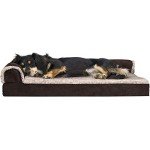 Furhaven Orthopedic Dog Bed for Medium/Small Dogs w/ Removable Bolsters & Washable Cover, For Dogs Up to 35 lbs - Two-Tone Plush Faux Fur & Suede L Shaped Chaise - Espresso, Medium,30"L x 20"W x 6"Th