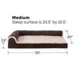 Furhaven Orthopedic Dog Bed for Medium/Small Dogs w/ Removable Bolsters & Washable Cover, For Dogs Up to 35 lbs - Two-Tone Plush Faux Fur & Suede L Shaped Chaise - Espresso, Medium,30"L x 20"W x 6"Th