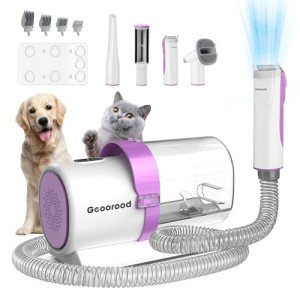 geoorood Dog Hair Vacuum & Grooming Kit 2.5L Large Capacity, Pet Grooming Vacuum with Clipper, Ideal for Shedding Dogs & Cats at Home Cleaning Tools - Purple/Pink