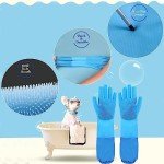 1TO3GO Pet Grooming Gloves Pet Hair Remover Cat, Dog Washing Gloves Silicone Heat Resistant Cleaning Gloves with High-Density Teeth Grooming Gloves for Dogs, Cats, Horses, Rabbits (1 Pair - Blue)