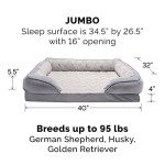 Furhaven Cooling Gel Dog Bed for Large Dogs w/ Removable Bolsters & Washable Cover, For Dogs Up to 95 lbs - Plush & Velvet Waves Perfect Comfort Sofa - Granite Gray, Jumbo/XL, 40.0"L x 32.0"W x 9.5"Th