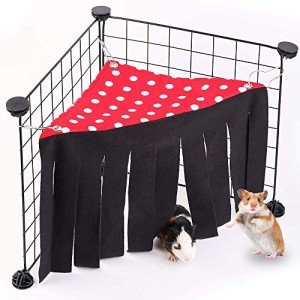 WishLotus Hamster Hideout, Small Animal Hideaway Tent Fleece Forest Pet Cage Accessories Nest Bedding for Chinchilla Guinea Pig Hedgehog Rat Squirrel Ferret Dwarf Bunny (Red+Black)