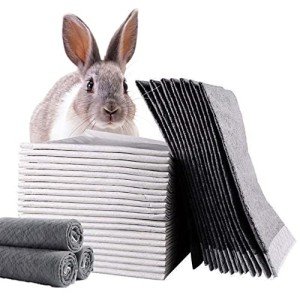 Tfwadmx Rabbit Pee Pads 18" x 24" 100 Pcs Guinea Pig Super Absorbent Cage Liners Bunny Disposable Black Carbon Diapers Small Animal Training Accessories with Quick-Dry Surface
