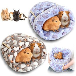 Wenqik 2 Pcs Guinea Pig Bed Cuddle Warm Hideout Small Animal Sack Cozy House Bedding Sleeping Cushion Portable Pet Carrier Cage Nest for Rabbit Hamster Rat(Gray, Pink,Heart)