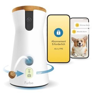 Furbo 360° Dog Camera + Nanny Bundle: Home Security & Dog Safety Alerts, Rotating Pet Treat Dispenser Camera with Speaker, Smart Home Indoor Cam w Phone App (Additional Subscription Required at Setup)