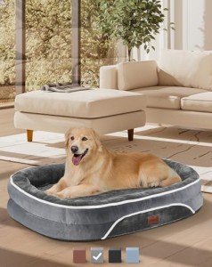 OhGeni Orthopedic Dog Bed for Extra Large Dogs, Dog Couch Design with Egg Foam Support, Removable, Machine Washable Plush Cover and Non-Slip Bottom with Four Sided Bolster Cushion (Gray)
