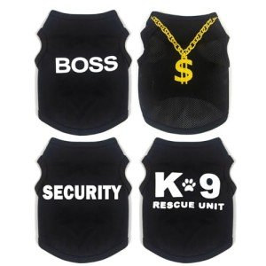 4 Pack Dog Clothes for Small Dogs Black Security Dog Shirt Soft Chihuahua Clothes Cute Male Dog Clothes Pet Clothing for Small Dog Boy Teacup Dog XXS