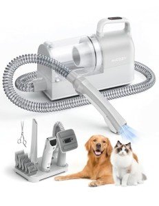 Hicozy S1+ Dog Grooming Vacuum, 12000Pa Minimum 50dB Quiet Dog Vacuum for Shedding Grooming with 2L Dust Cup, 6 Professional Dog Grooming Kit for Dogs Cats, Gray