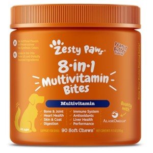 Zesty Paws Dog Multivitamin - Dog Vitamins and Supplements - Chewable Dog Vitamins - for Dog Hip & Joints - Dog Supplements for Skin & Coat- Senior & Puppy Multivitamin for Dogs - Peanut Butter- 90ct