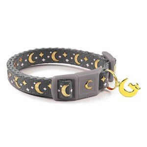 WAAAG Cat Collars, Gold Moons and Stars Cat Collar, Safety Breakaway Cat Collar, Glow in The Dark (Standard 9"-15" Neck, Grey)