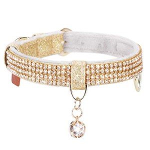 PetsHome Cat Collar, Dog Collar, [Bling Rhinestones] Premium PU Leather with Pendant Adjustable Collars for Cat and Small Dog Extra Small Gold