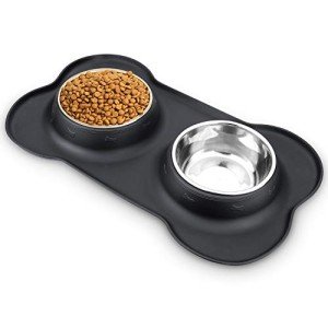 Stainless Steel No-Spill Pet Bowls with Mat