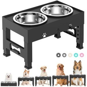 Adjustable Elevated Dog Bowl with Stainless Steel Bowls
