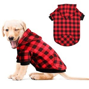 Red Plaid Dog Hoodie Sweater with Hat