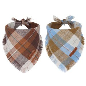 Stylish Orange Plaid Fall Dog Bandana with Tassels