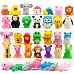 Cute Animal Pencil Erasers - 35 Pack