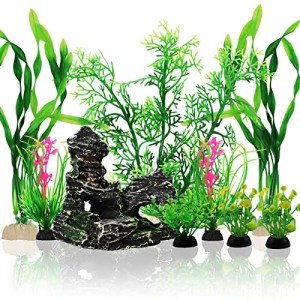 9-Piece Aquarium Plants and Rock Decor Set