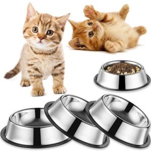 3-Pack Non-Slip Stainless Steel Cat Food Bowls