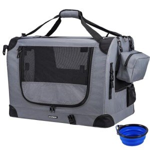 Large Pet Carrier with Collapsible Bowl – 24"x16.5"x16.5