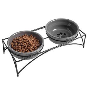 Ceramic Elevated Pet Bowls with Metal Stand