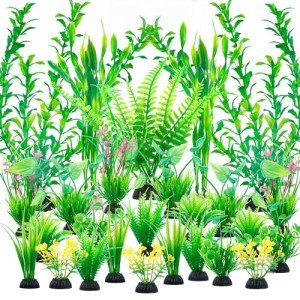 Ameliade Aquarium Plants Decorations 26 PCS Artificial Green Plastic Fish Tank Accessories Large Aquarium Decorations Goldfish Betta Fish Tank Decor