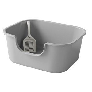 Generic Open Top Pet Litter Tray Cat Litter Box with High Sides Cat Products Portable Bedpan Semi Closed Cat Litter Basin Oversized, Grey