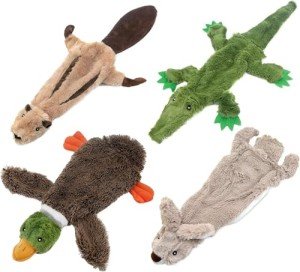 Best Pet Supplies 2-in-1 Stuffless Squeaky Dog Toys with Soft, Durable Fabric for Small, Medium, and Large Pets, No Stuffing for Indoor Play, Holds a Plastic Bottle - 4 Figures, Medium