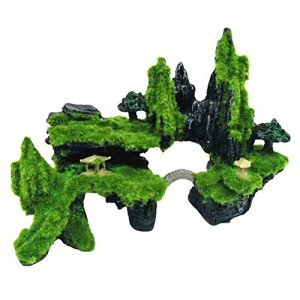 Tfwadmx Fish Tank Mountain View Decoration Aquarium Stone Ornament Bridge with Moss Tree House Cave for Small Fish Hide