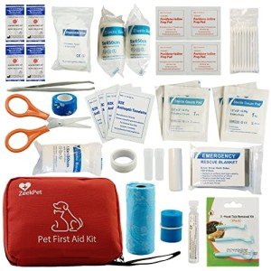 Pet First Aid Kit ZeekPet Medical Bag for Dogs and Cats Trauma Kit with Self Adhering Bandage, Styptic Pencil, Onitment, Pill Box, Emergency Blanket Perfect Survival Kit for Traveling with Your Pet