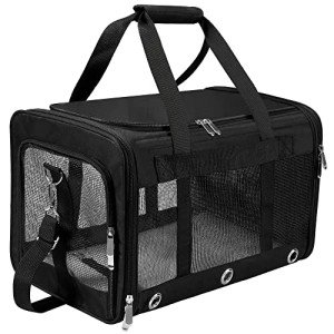 Soft Sided Cat/Dog Carrier,Collapsible Pets Travel Carriers for Pet/Puppy with Shoulder Strap & Removable Mat,Mesh Top Load Small Dogs/Cats Carry Bag Up to 17 Lbs TSA Airline Approved(Black,M)
