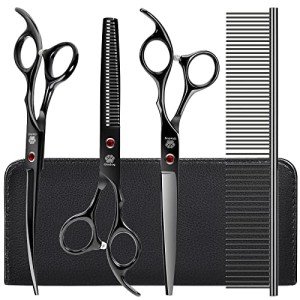 Dog Grooming Scissors Kit with Safety Round Tips, GLADOG Professional 5 in 1 Grooming Scissors for Dog and cat