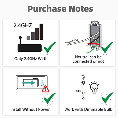 Smart Light Switch, No Neutral Wire, Alexa Compatible