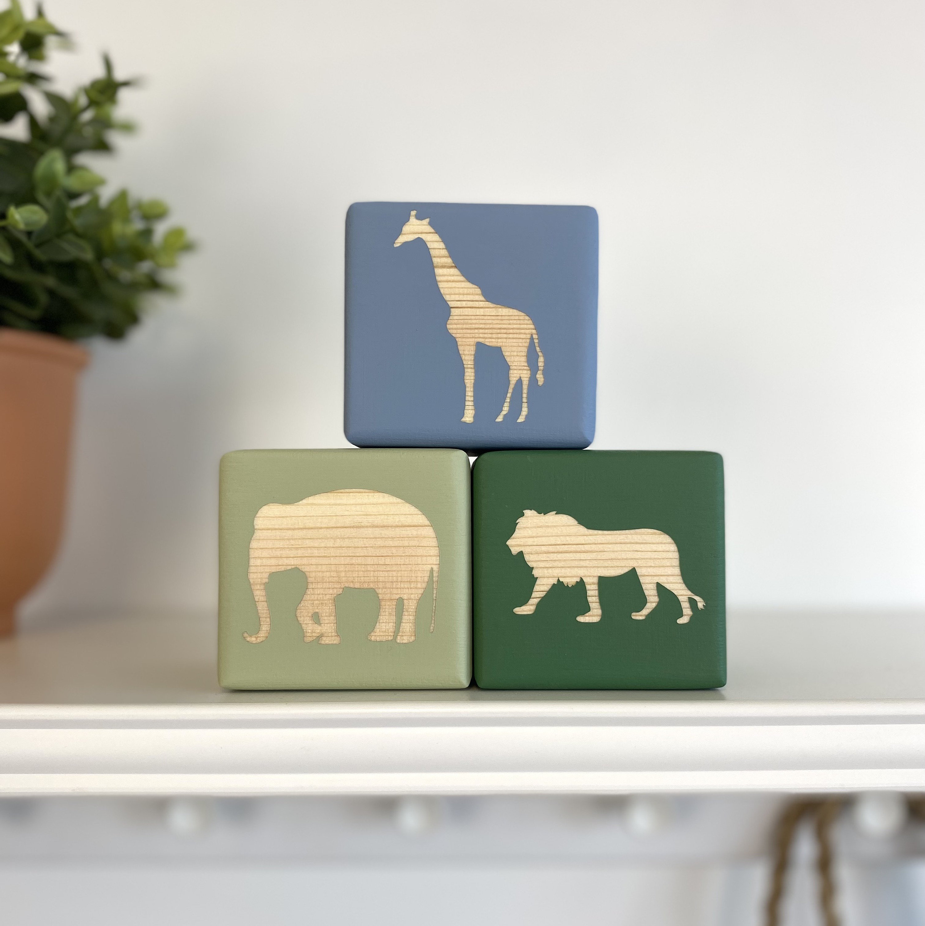 Safari Animal Baby Blocks for Jungle Nursery Decor