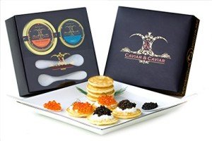 GUARANTEED OVERNIGHT! Caviar Gift - 1oz Royal Osetra - 2oz Fresh Alaskan Salmon Keta Roe + FREE 2 Mother of Pearl Spoons