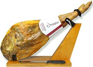 Spanish Serrano Ham Bone in from Spain 14.5-17 lb (Ham Stand + Knife included) - Jamon Serrano - Jamón Serrano Español - Spanish Ham - Cured Ham - Serrano Ham from Spain (NO Nitrates or Nitrites)