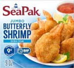 SeaPak Jumbo Butterfly Shrimp with Oven Crispy Breading, Delicious Seafood, Frozen, 9 oz