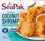 SeaPak Jumbo Coconut Shrimp, Delicious Seafood with Oven Crispy Breading, Includes Orange Marmalade Sauce, Frozen, 10 oz