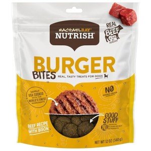 Nutrish Rachael Ray Burger Bites Real Meat Dog Treats, Beef Burger with Bison Recipe, 12 Ounces, Grain Free