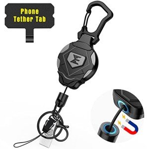 ELV Heavy Duty Retractable Keychain with Magnetic Closure and Carabiner, Retractable ID Badge Holder Clip, Retractable Badge Reel with 31” Dyneema Cord, Key Ring, Lobster Claw Clasp and Phone Tethers