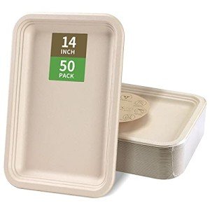 bloomoon 50 Pack 14 Inch Disposable Food Trays, Large Paper Plates 14 inch Heavy Duty for Crawfish, Lobster, Disposable Serving Trays Platters for Thanksgiving, Christmas, Seafood Boil Party Supplies