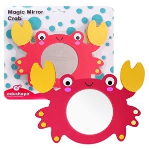 Edushape Magic Mirror Shapes, Crab Baby Mirror - Baby Bath Foam Toys Mirror - Stick-On Removable Baby Foam Bath Toys for Toddlers 1-3 - Learning Bath Toys Foam Mirror - Cause, Effect, Cognitive Skills